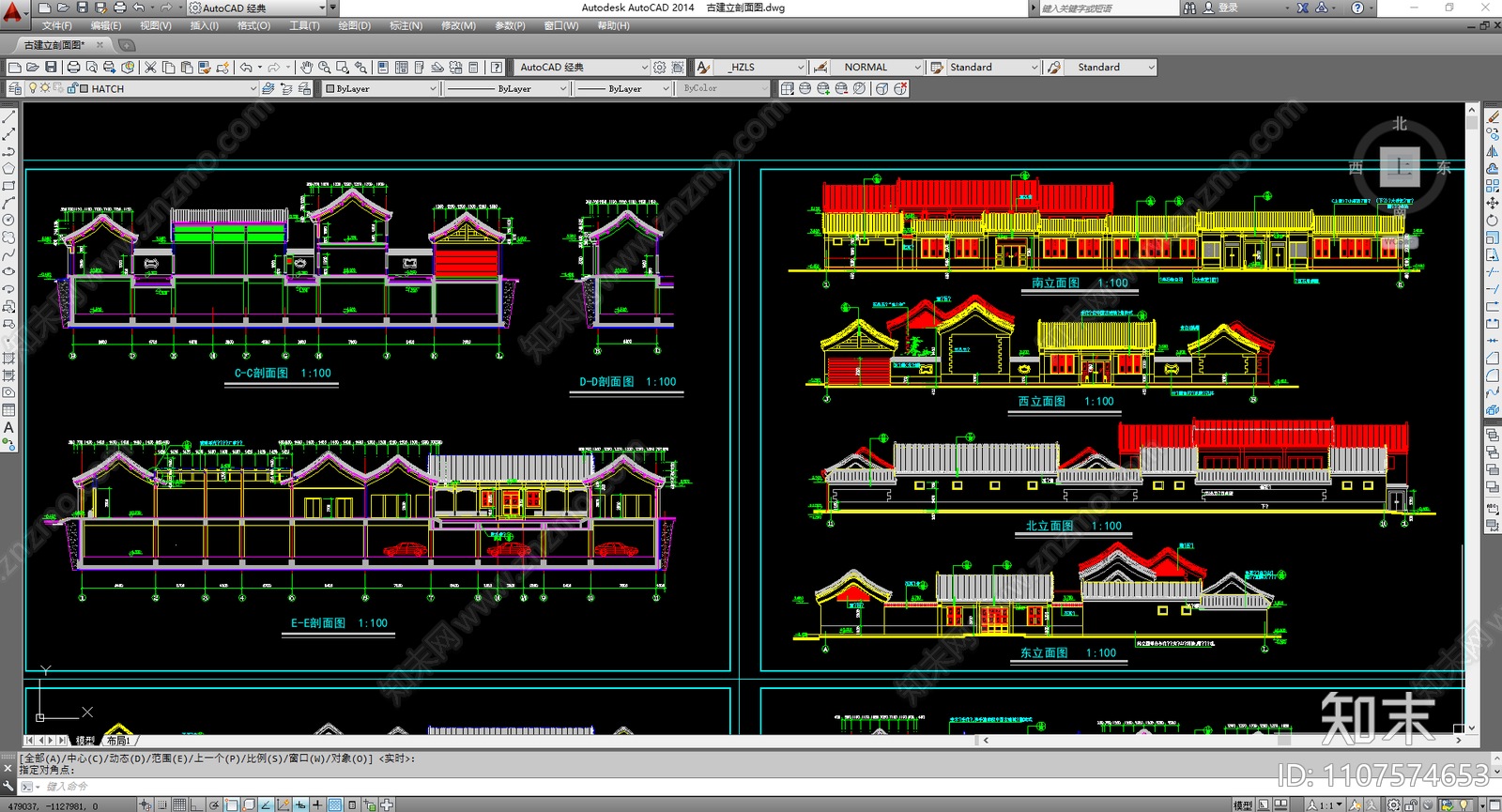古建牌坊长廊立面施工图施工图下载【ID:1107574653】