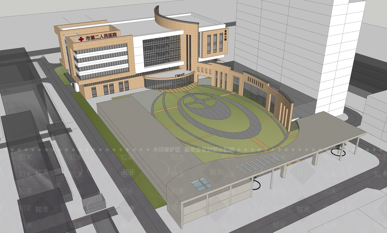 现代医疗建筑SU模型下载【ID:1107575594】