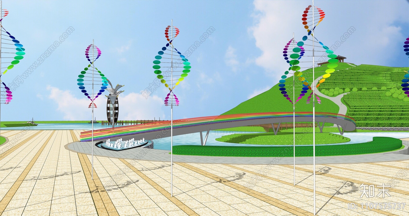 现代公园网红彩虹桥景观桥SU模型下载【ID:1107575737】