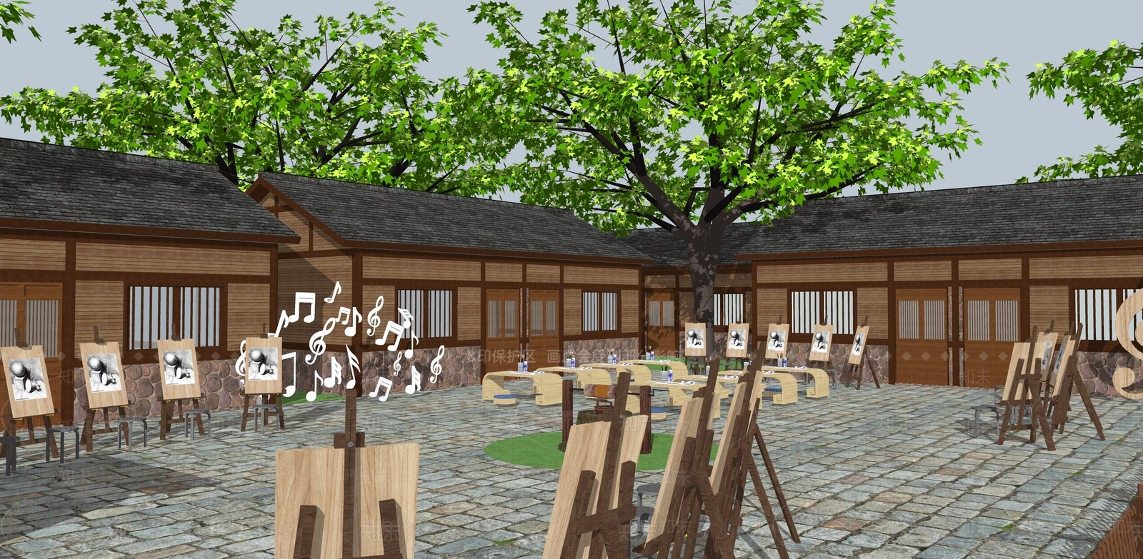中式音乐艺术馆SU模型下载【ID:1107581414】