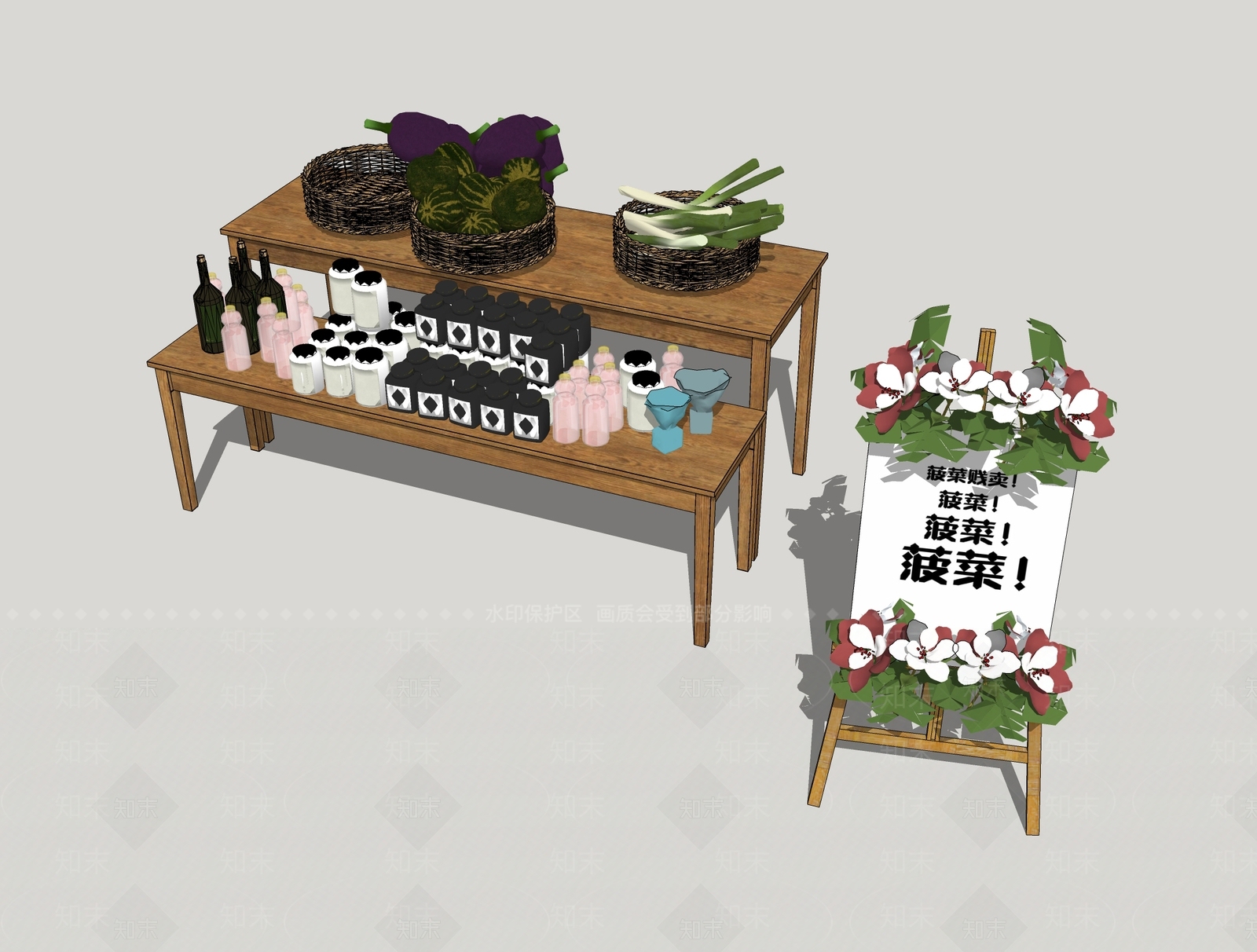 现代瓜果摊位SU模型下载【ID:1107581425】