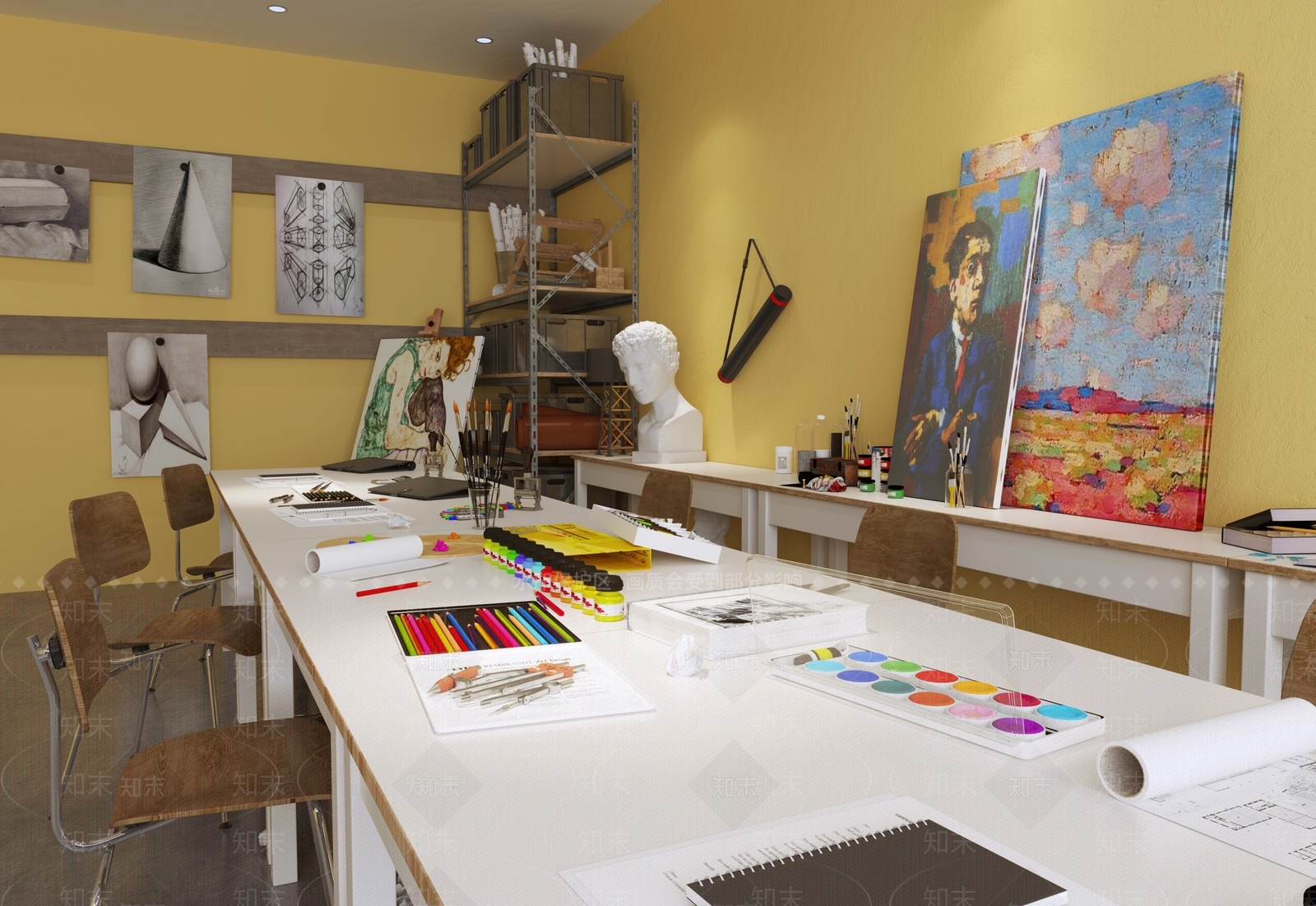 现代美术绘画室3D模型下载【ID:1107582369】