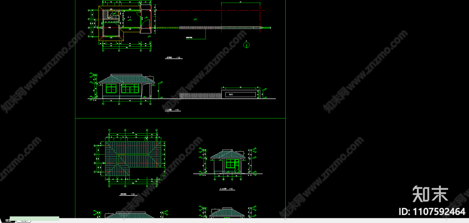 办公楼门卫建筑施工图cad施工图下载【ID:1107592464】