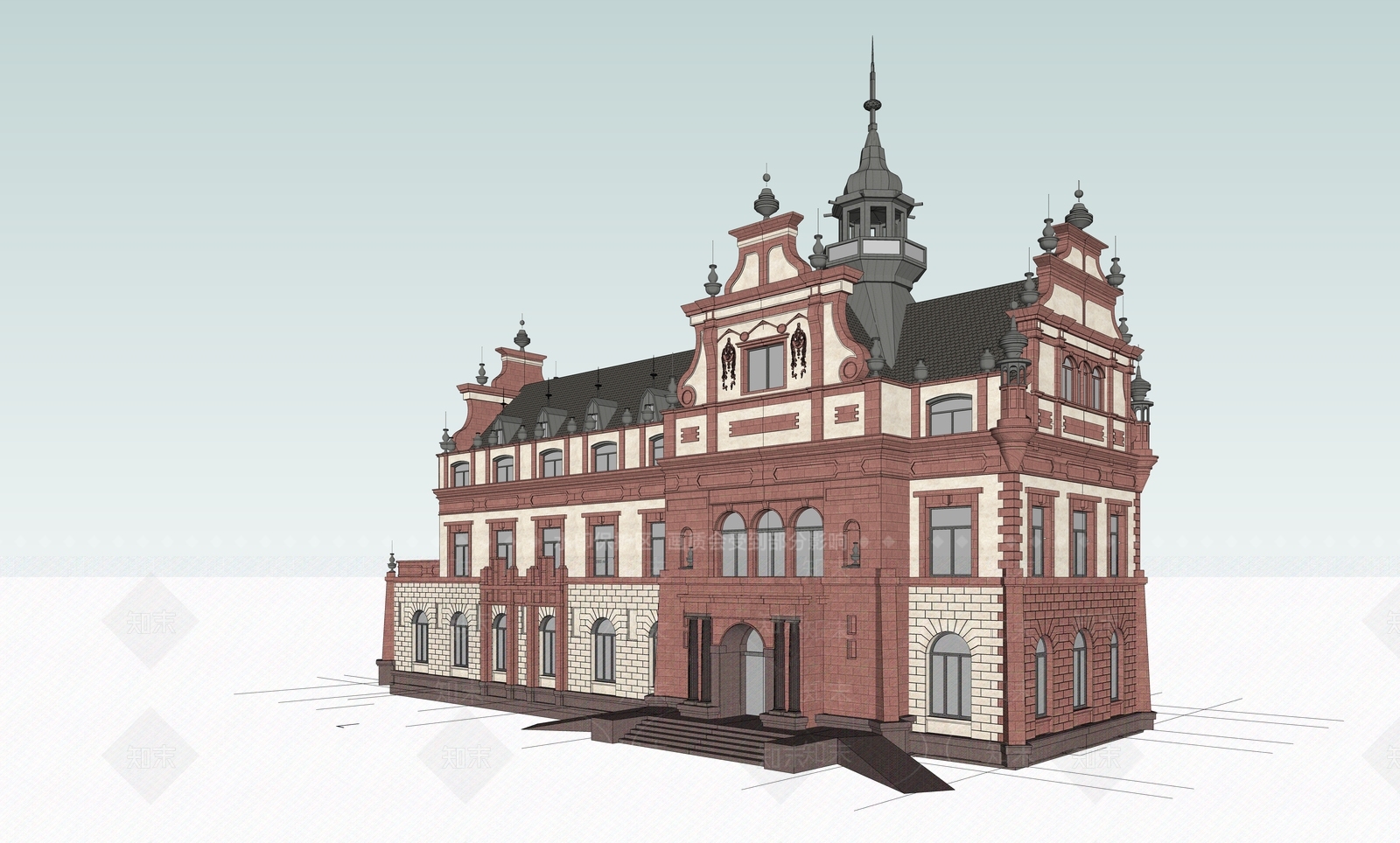 欧式多层办公楼SU模型下载【ID:1107602458】