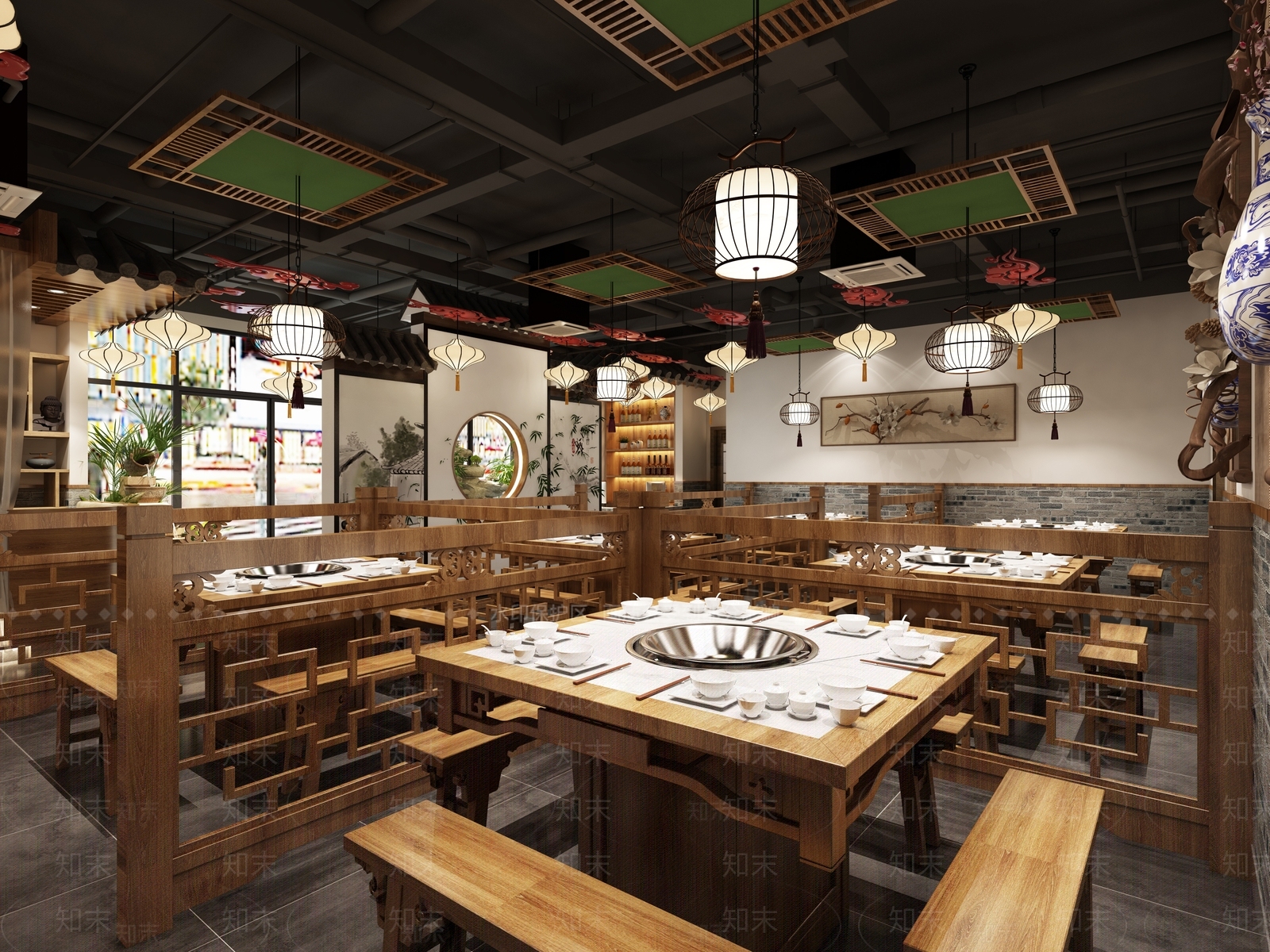 新中式火锅店3D模型下载【ID:1107607196】