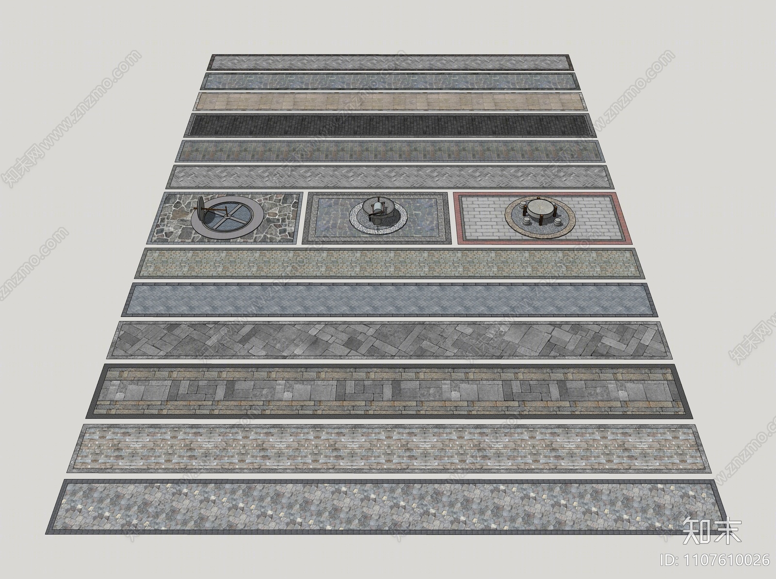 中式乡村铺地SU模型下载【ID:1107610026】