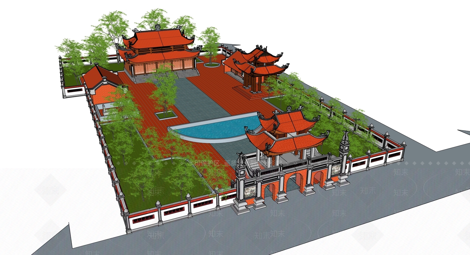 中式寺庙建筑SU模型下载【ID:1107623314】