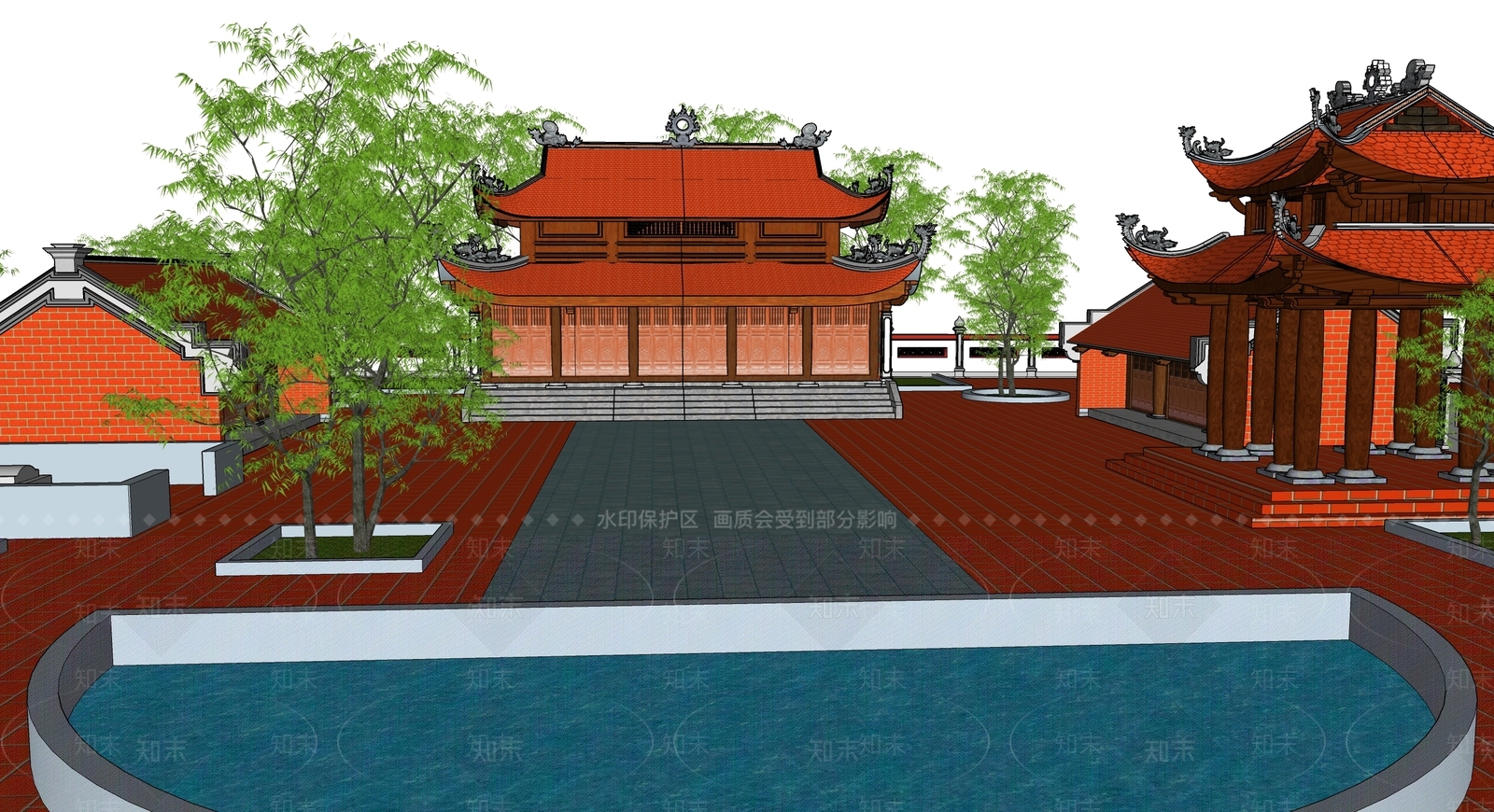 中式寺庙建筑SU模型下载【ID:1107623314】