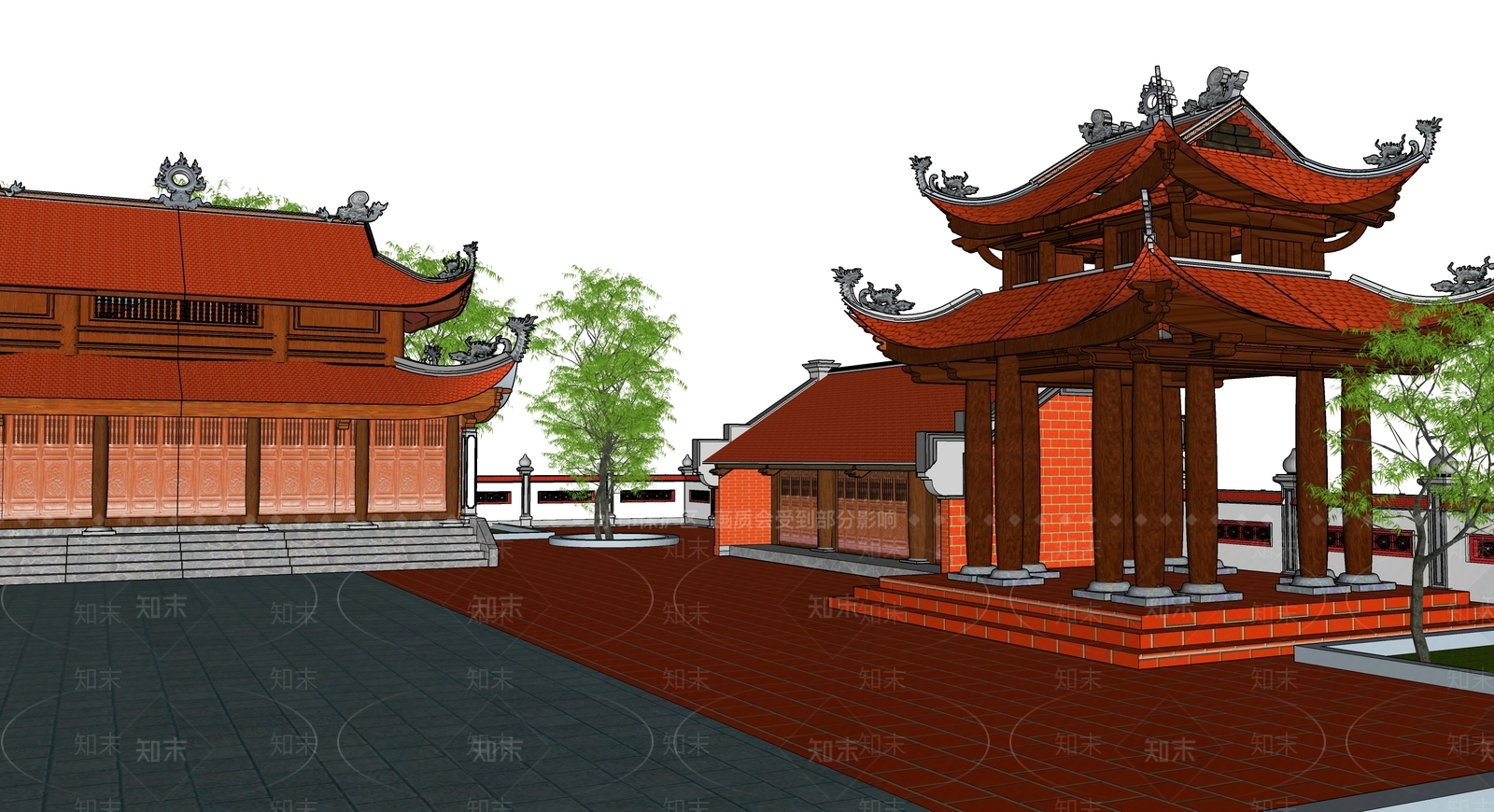 中式寺庙建筑SU模型下载【ID:1107623314】
