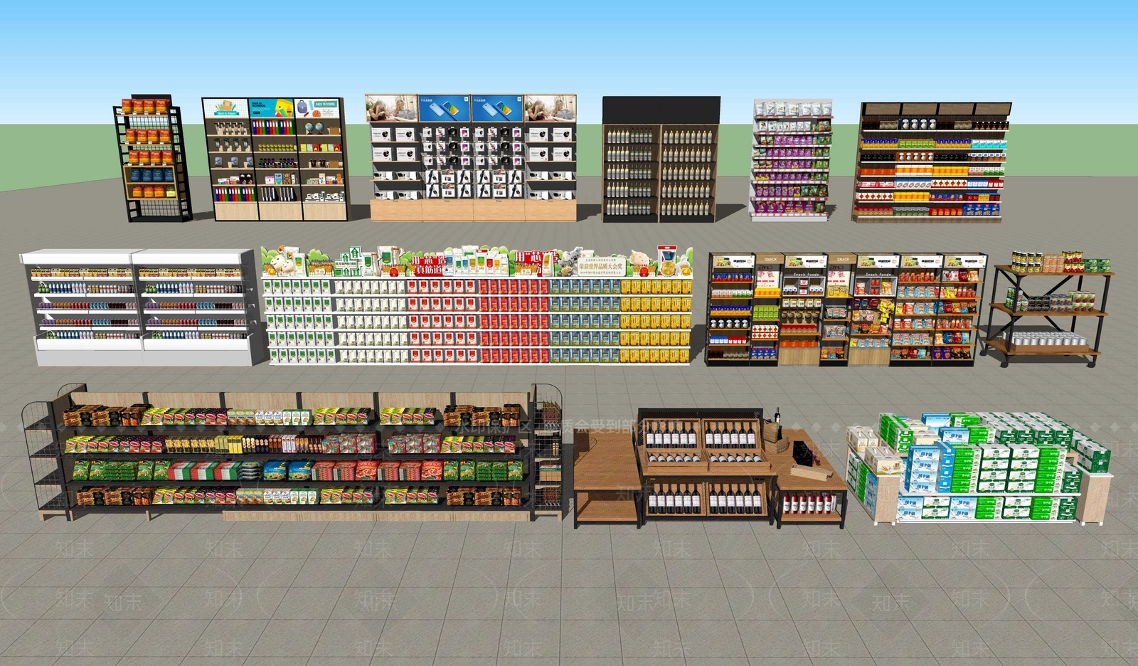 现代超市便利店货架SU模型下载【ID:1107625816】