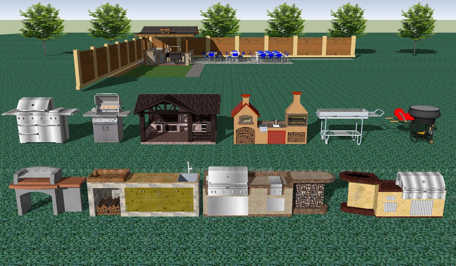 欧式乡村田园别墅庭院户外露天烧烤台SU模型下载【ID:1107626531】