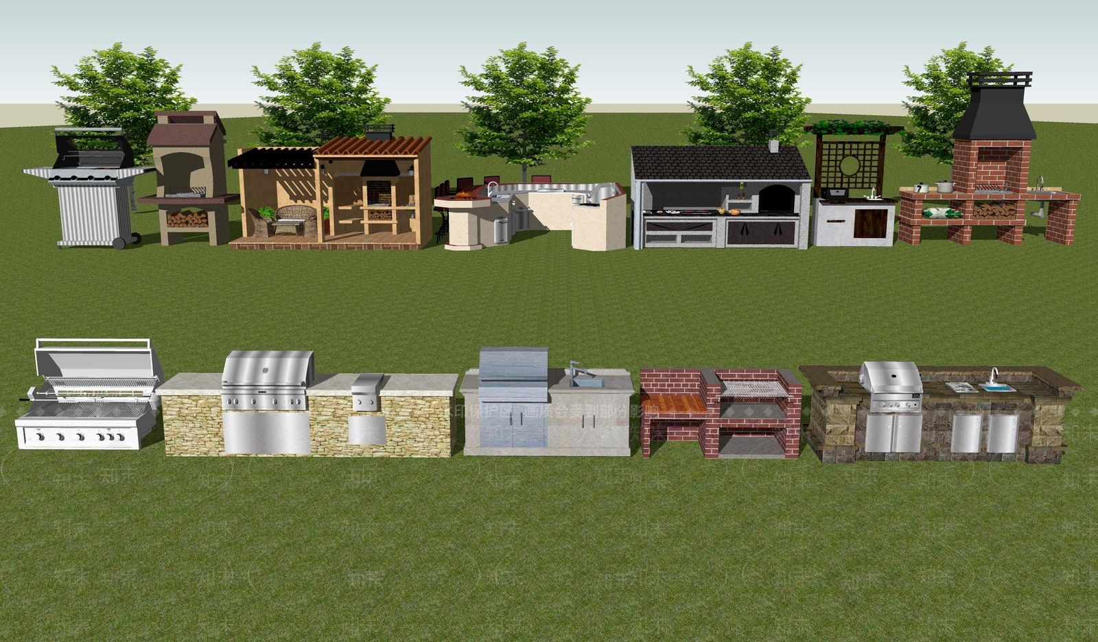 欧式乡村田园别墅庭院户外露天烧烤台SU模型下载【ID:1107626582】