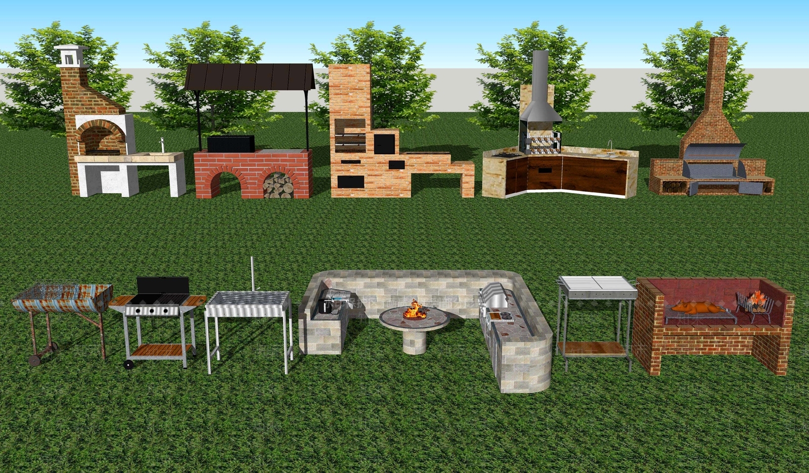 欧式乡村田园别墅庭院户外露天烧烤台SU模型下载【ID:1107626543】