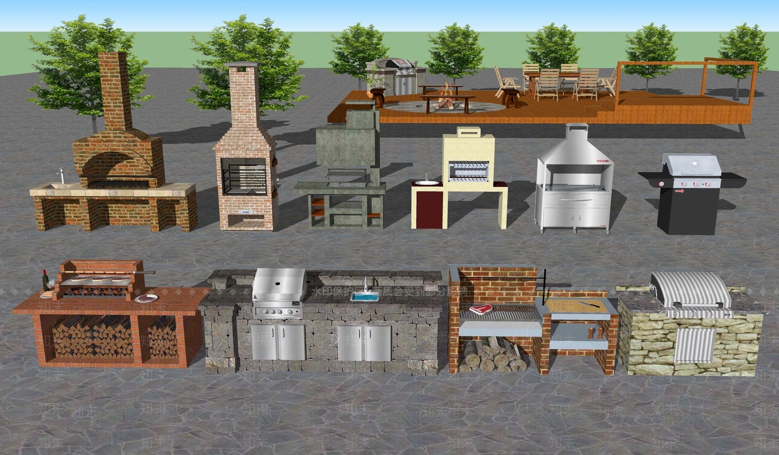 欧式乡村田园别墅庭院户外露天烧烤台SU模型下载【ID:1107626515】
