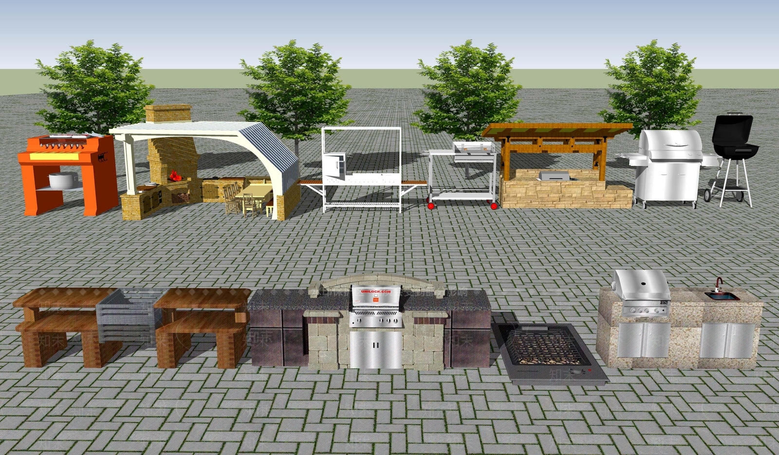 欧式乡村田园别墅庭院户外露天烧烤台SU模型下载【ID:1107626507】