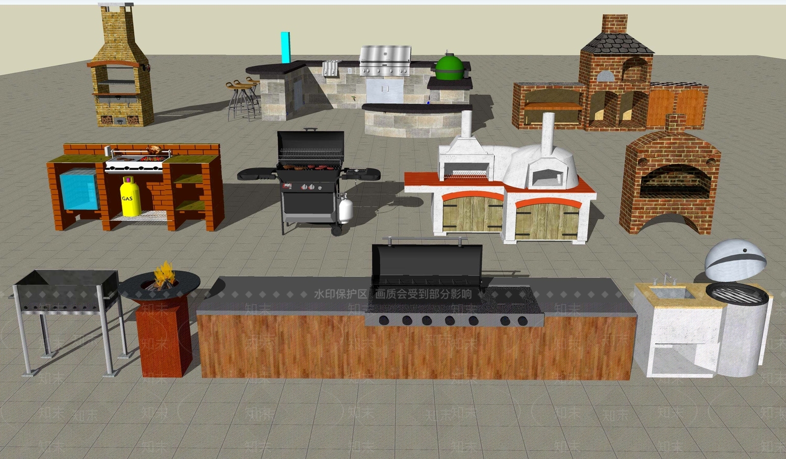 欧式乡村田园别墅庭院户外露天烧烤台SU模型下载【ID:1107626568】