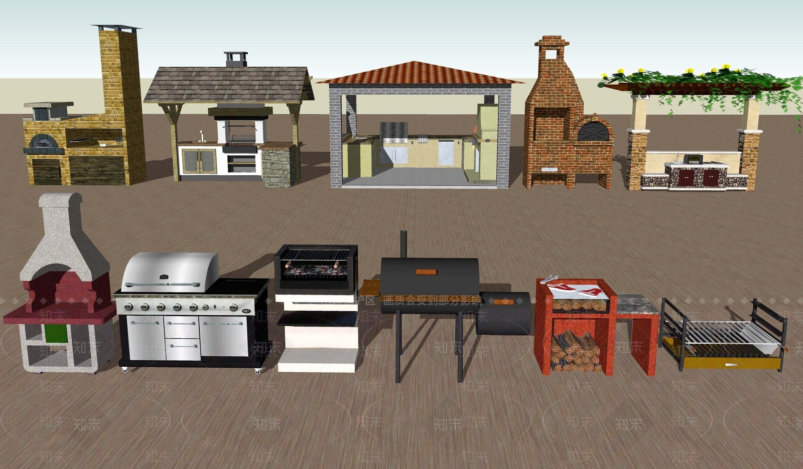 欧式乡村田园别墅庭院户外露天烧烤台SU模型下载【ID:1107626579】