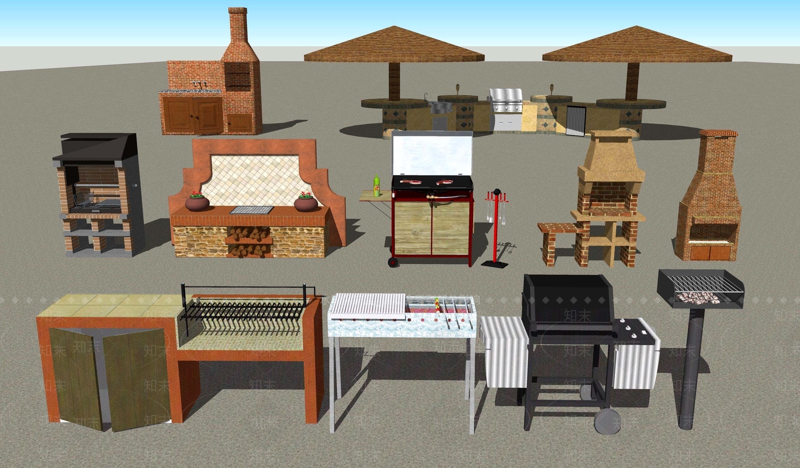 欧式乡村田园别墅庭院户外露天烧烤台SU模型下载【ID:1107626690】