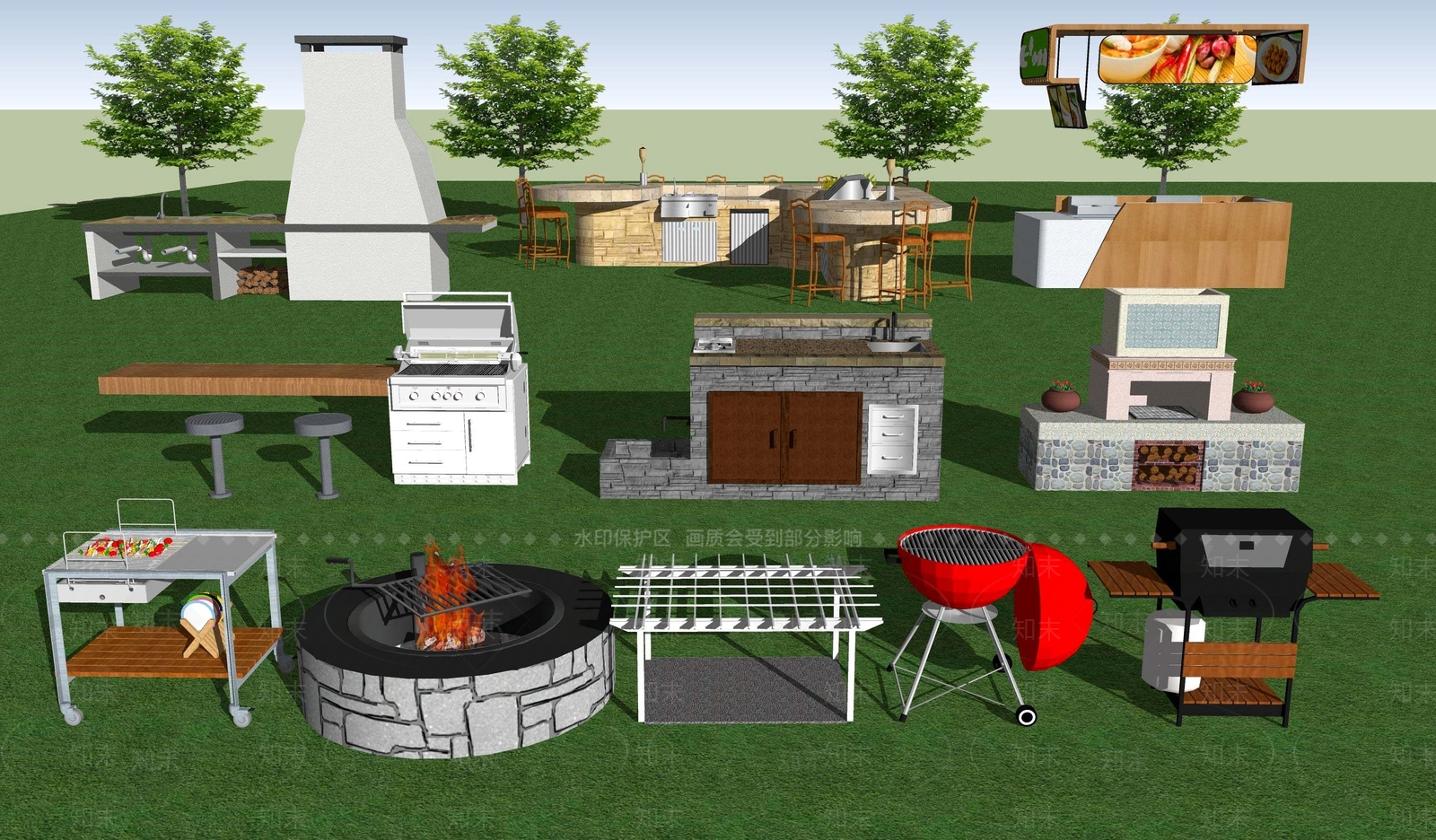 欧式乡村田园别墅庭院户外露天烧烤台SU模型下载【ID:1107626602】