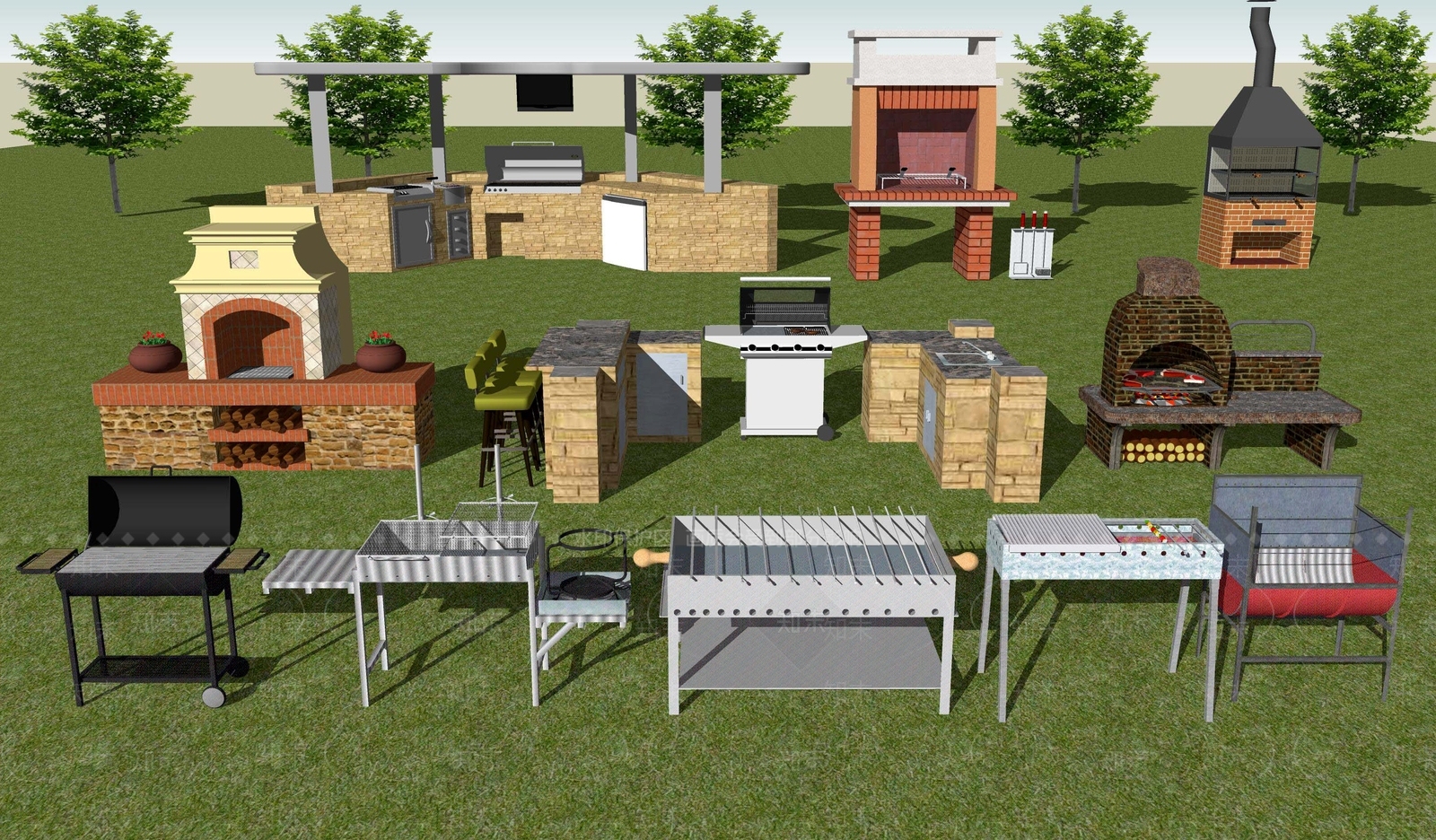 欧式乡村田园别墅庭院户外露天烧烤台SU模型下载【ID:1107626683】