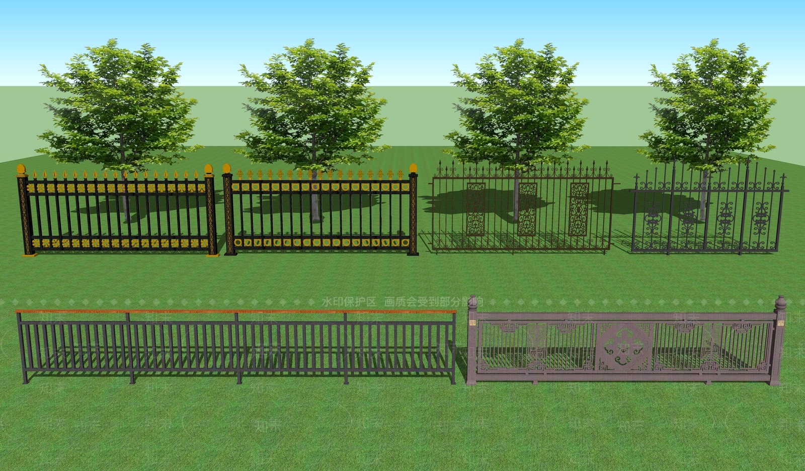 欧式庭院花园铁艺铝艺栏杆SU模型下载【ID:1107628919】