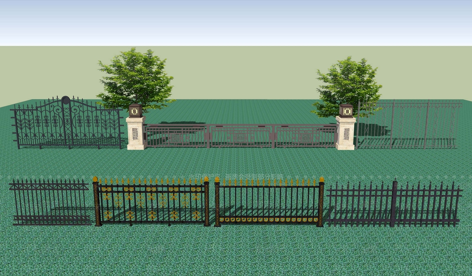 欧式庭院花园铁艺铝艺栏杆SU模型下载【ID:1107629030】