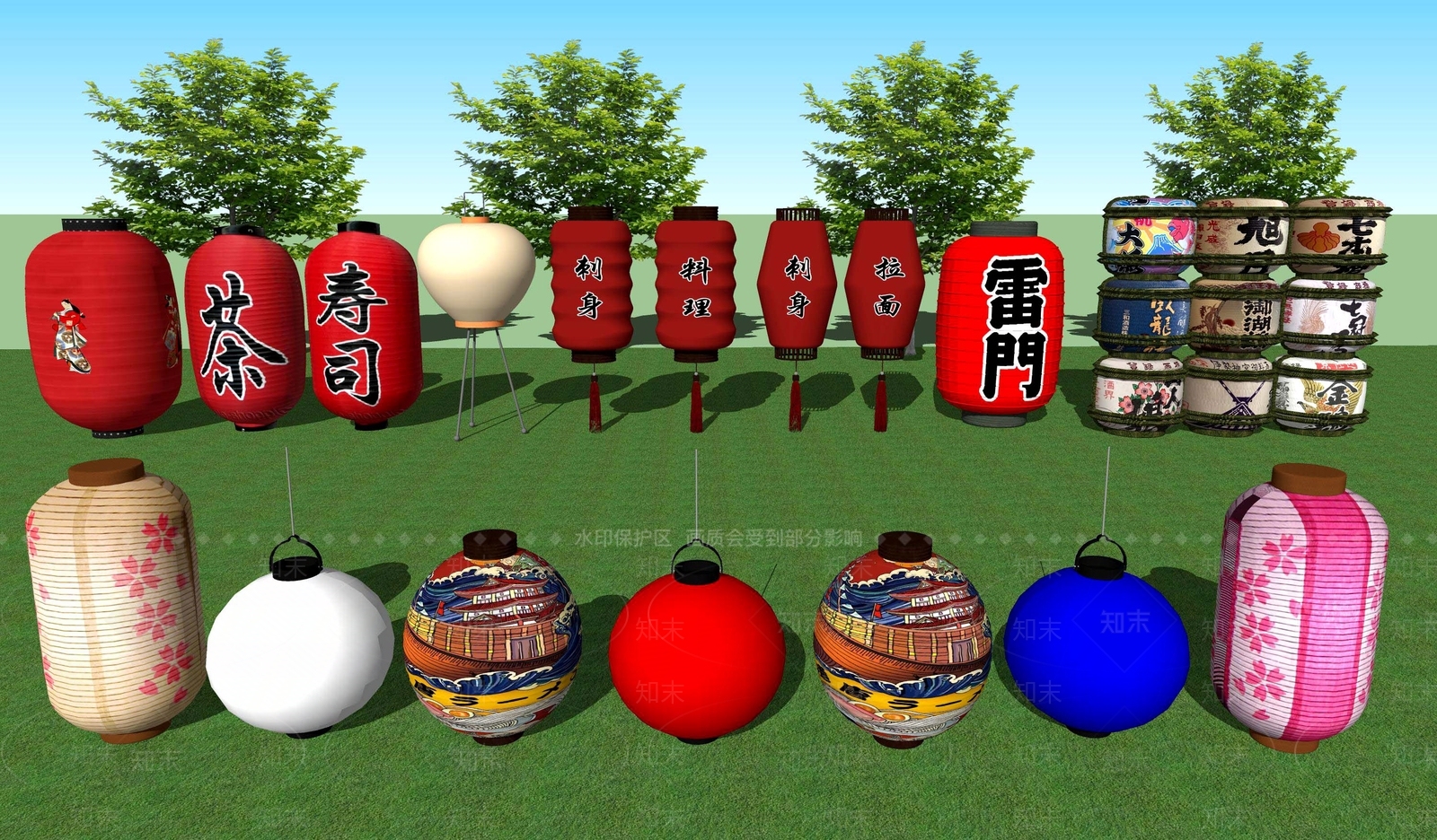日式灯笼SU模型下载【ID:1107629791】