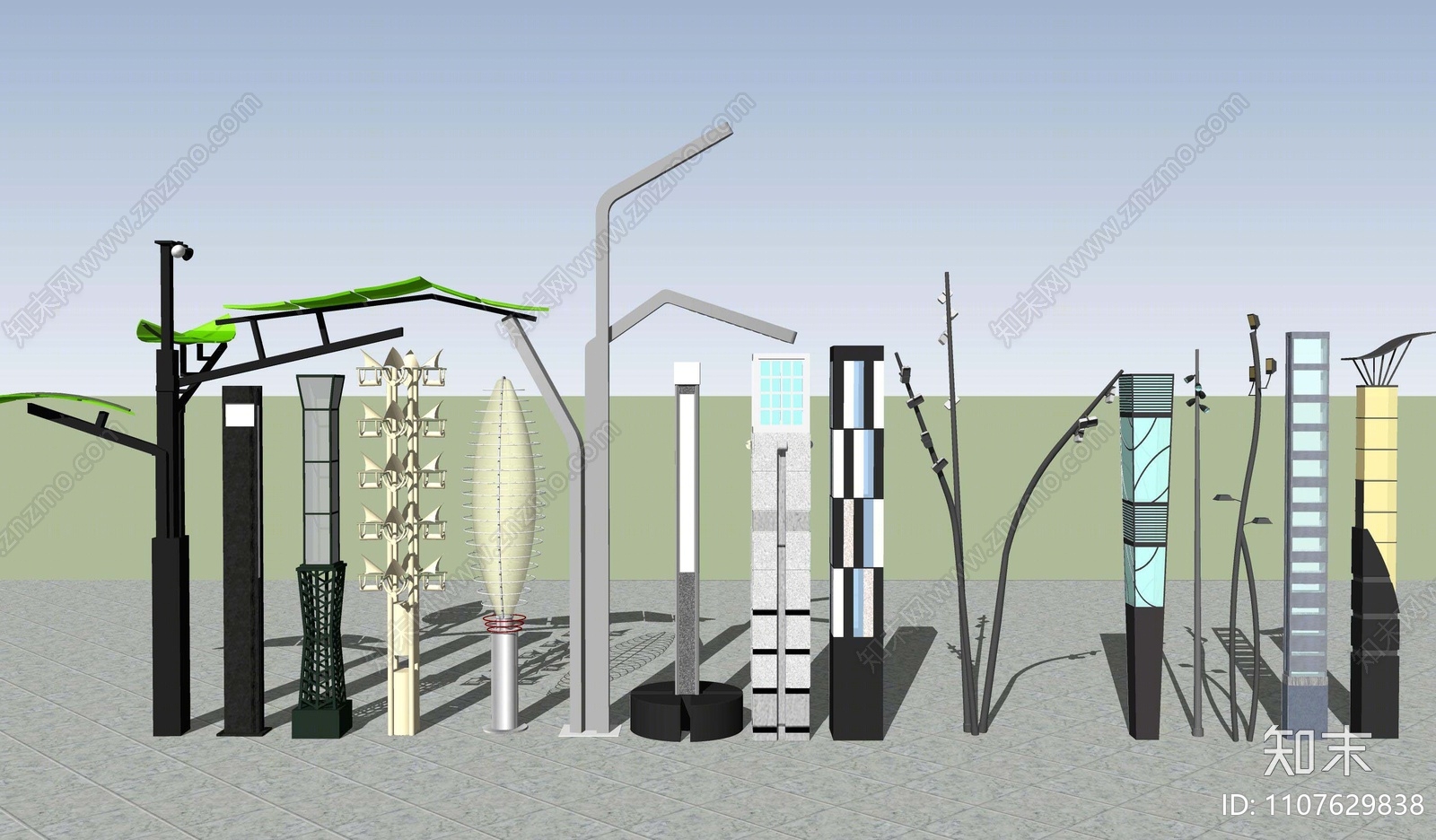 现代创意景观灯柱SU模型下载【ID:1107629838】