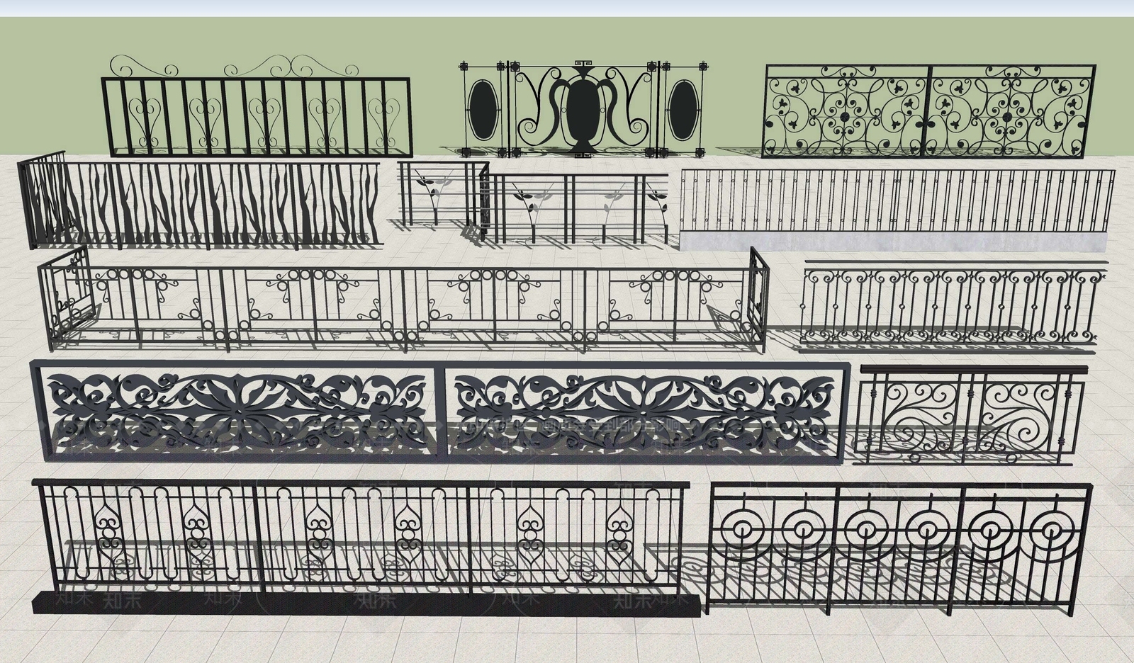 欧式铁艺栏杆SU模型下载【ID:1107630014】