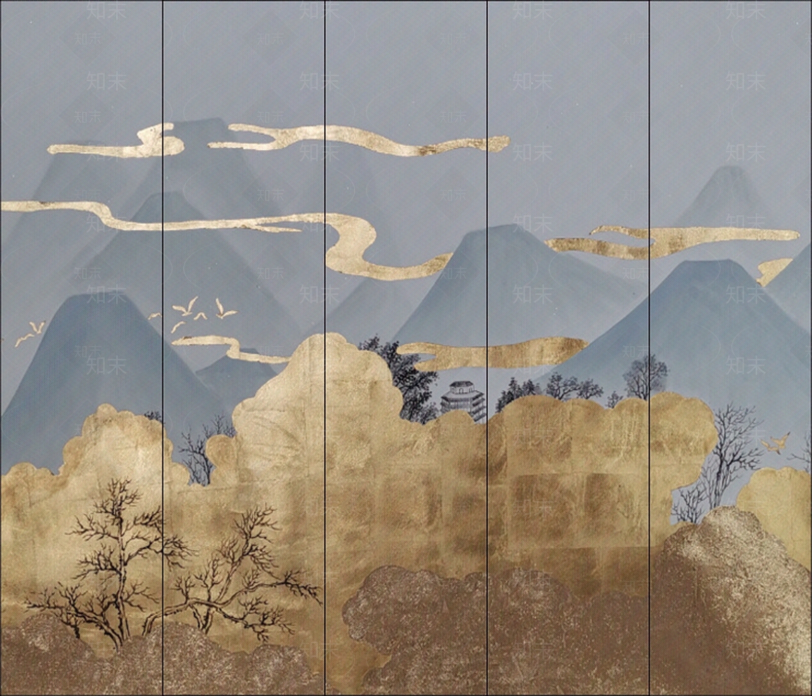 新中式抽象山水装饰画贴图下载【ID:1107971941】