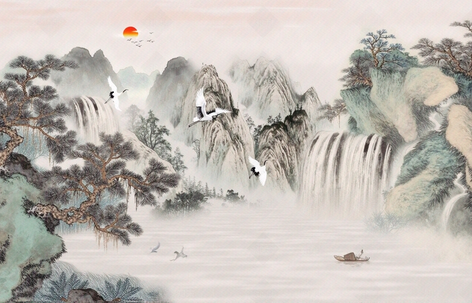 新中式山水壁画贴图下载【ID:1195351828】_【知末网贴图库】