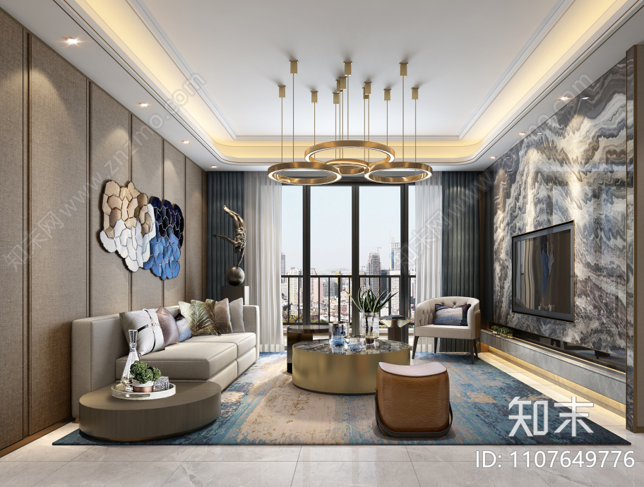 120㎡现代轻奢风格样板间CAD施工图下载【ID:1107649776】