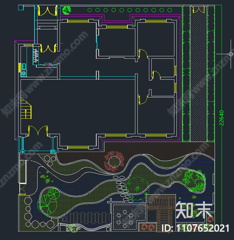 现代简约别墅庭院平面图cad施工图下载【ID:1107652021】