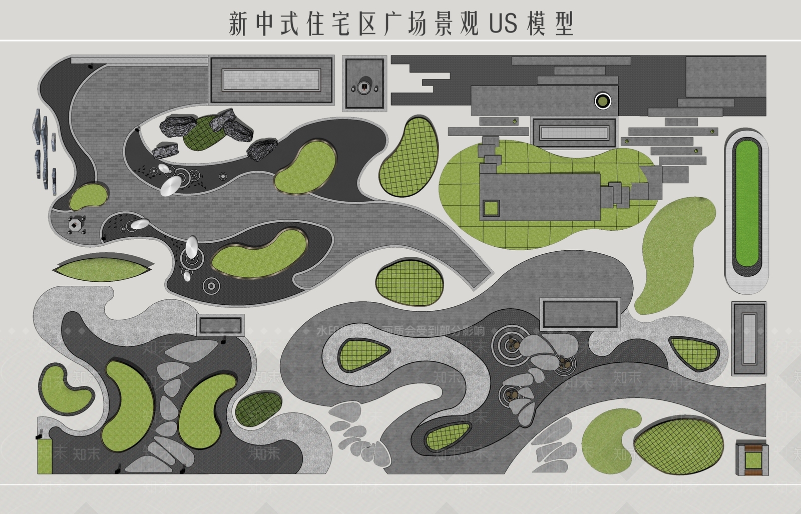 新中式铺地SU模型下载【ID:1107652796】