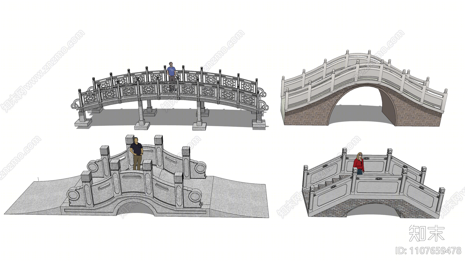 中式风格小桥SU模型下载【ID:1107659478】