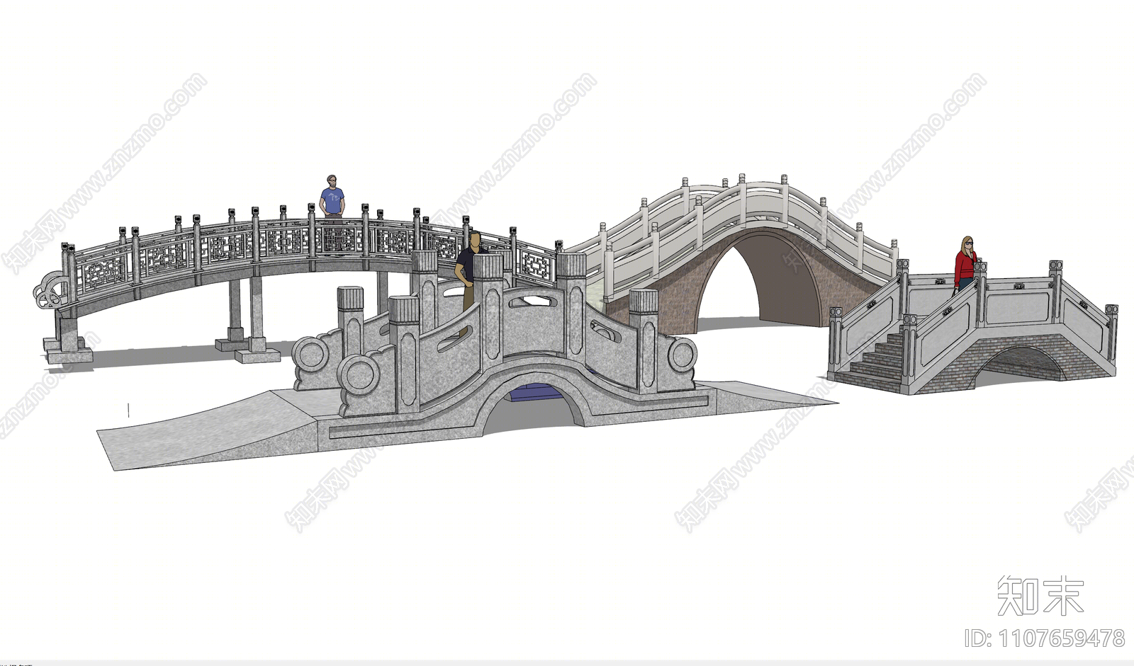 中式风格小桥SU模型下载【ID:1107659478】