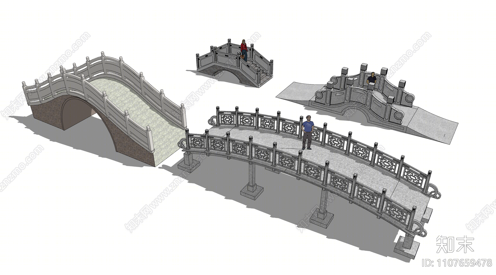 中式风格小桥SU模型下载【ID:1107659478】