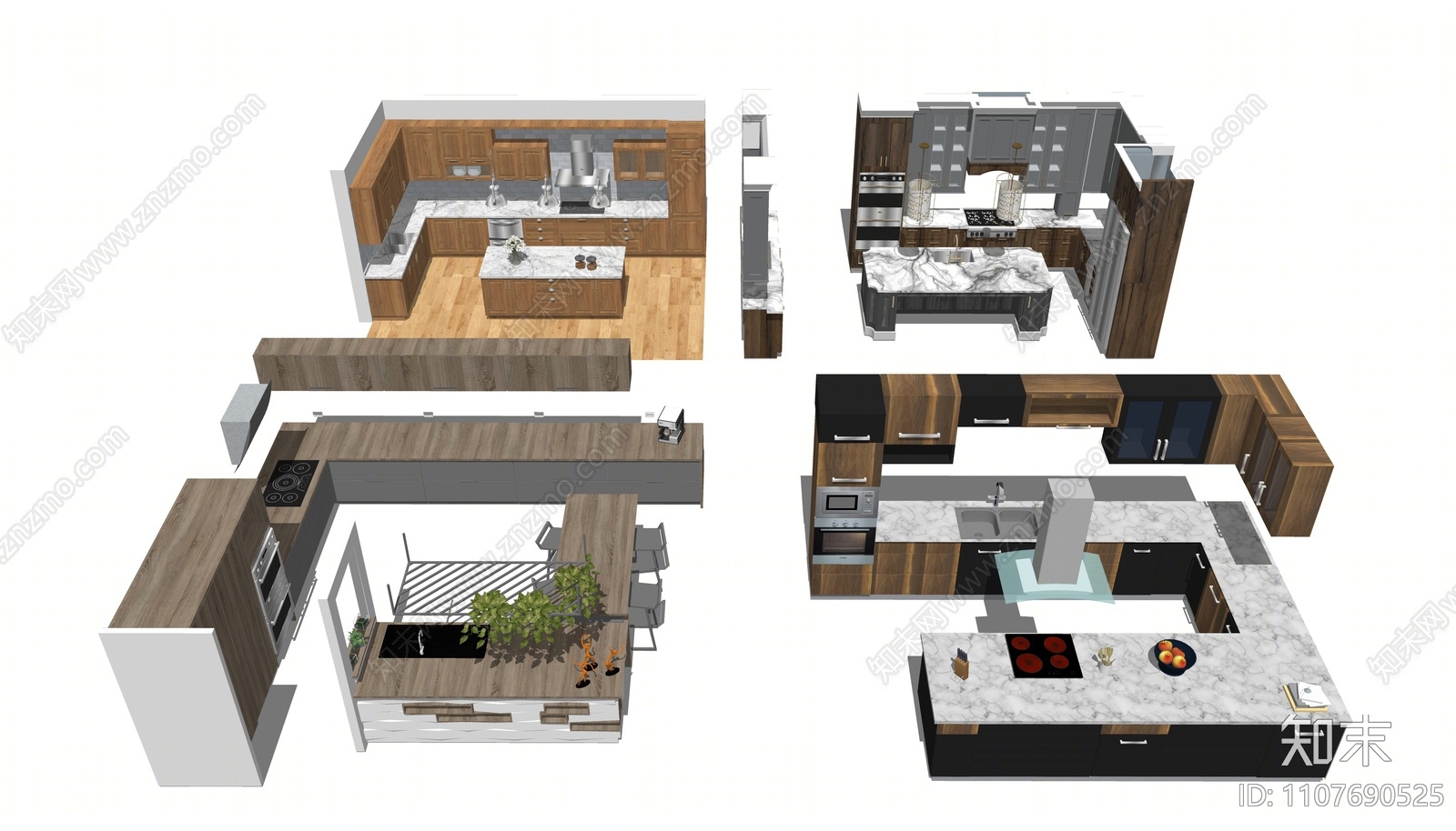 现代开放式厨房SU模型下载【ID:1107690525】