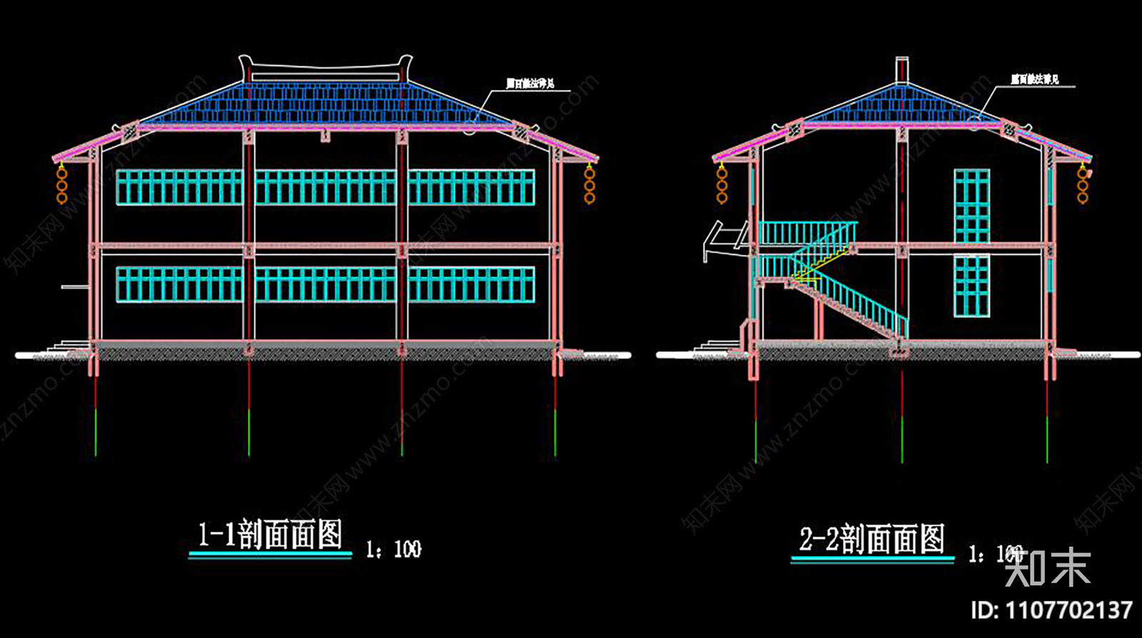 新中式展馆建筑CADcad施工图下载【ID:1107702137】
