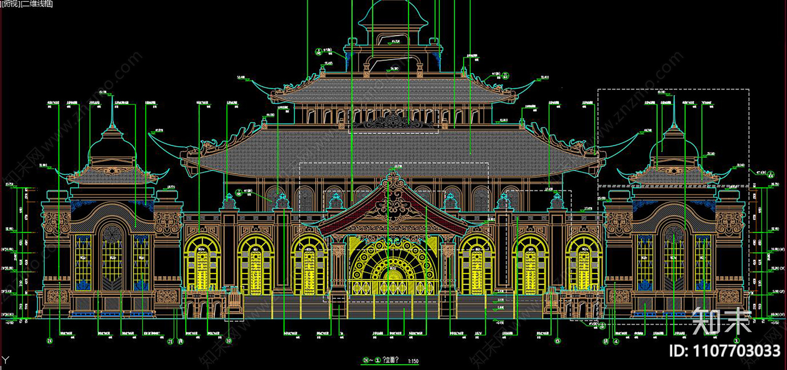 四层新古典风格多功能文化中心建筑施工图下载【ID:1107703033】