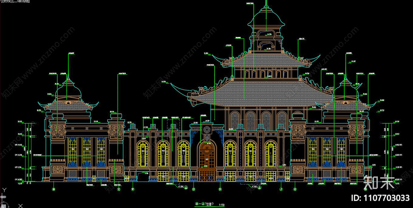 四层新古典风格多功能文化中心建筑施工图下载【ID:1107703033】