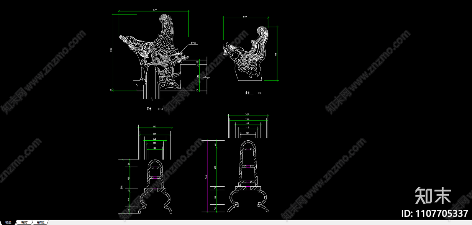 古代建筑雕塑施工图下载【ID:1107705337】