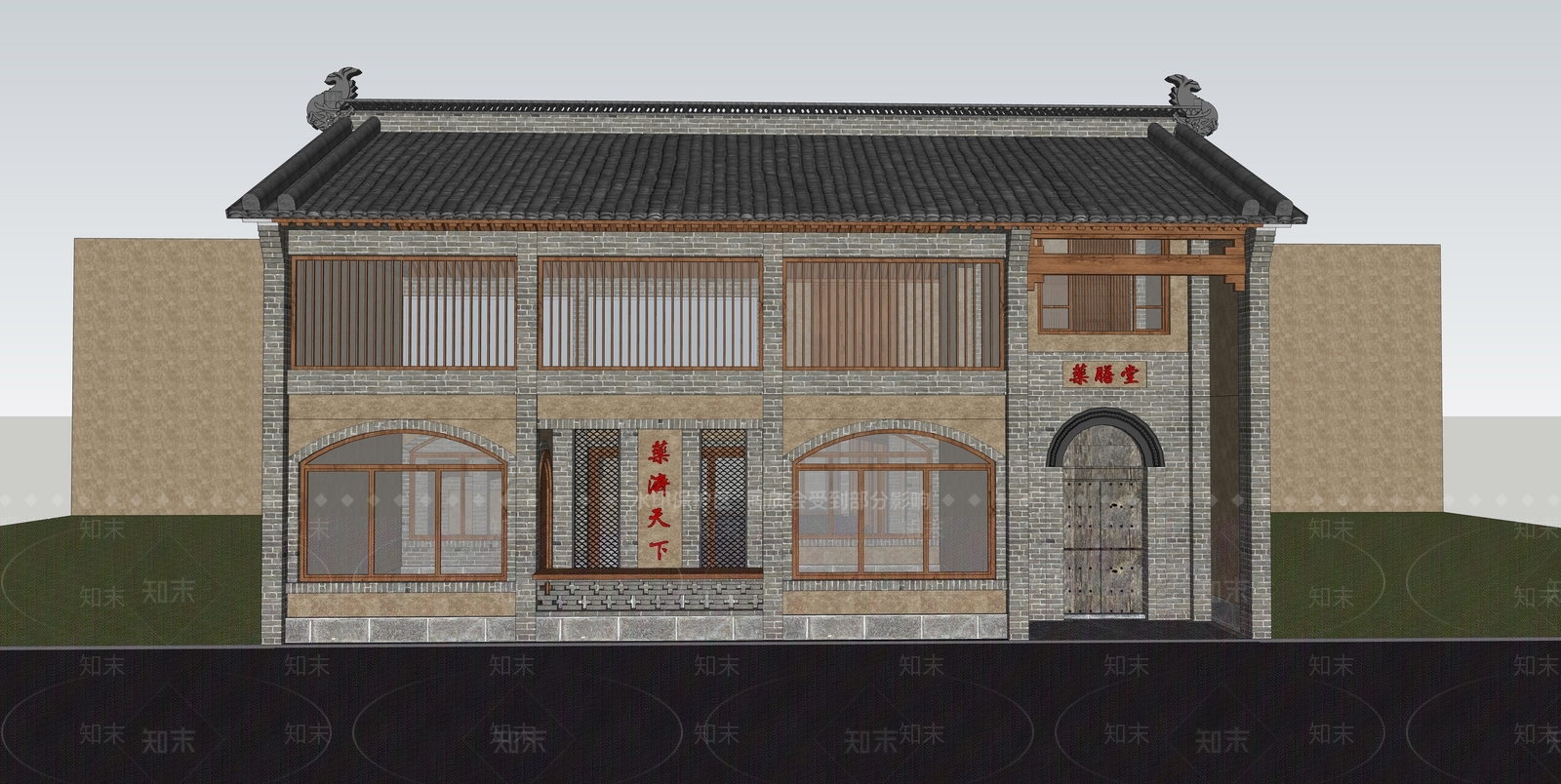 中式乡村餐厅建筑SU模型下载【ID:1107720781】