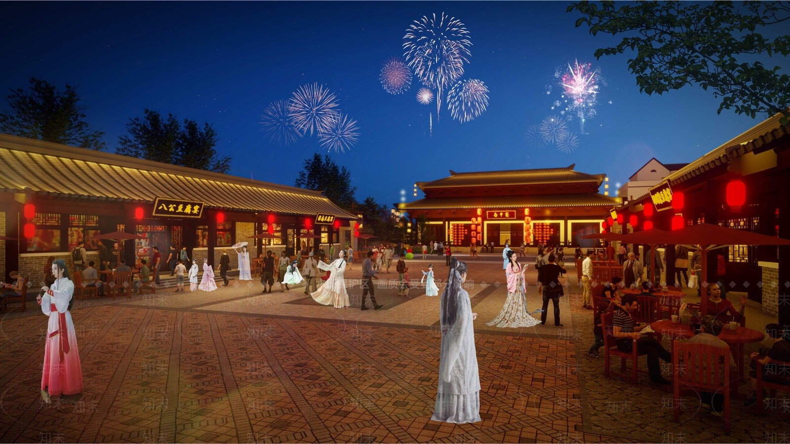 中式商业街SU模型下载【ID:1107728644】