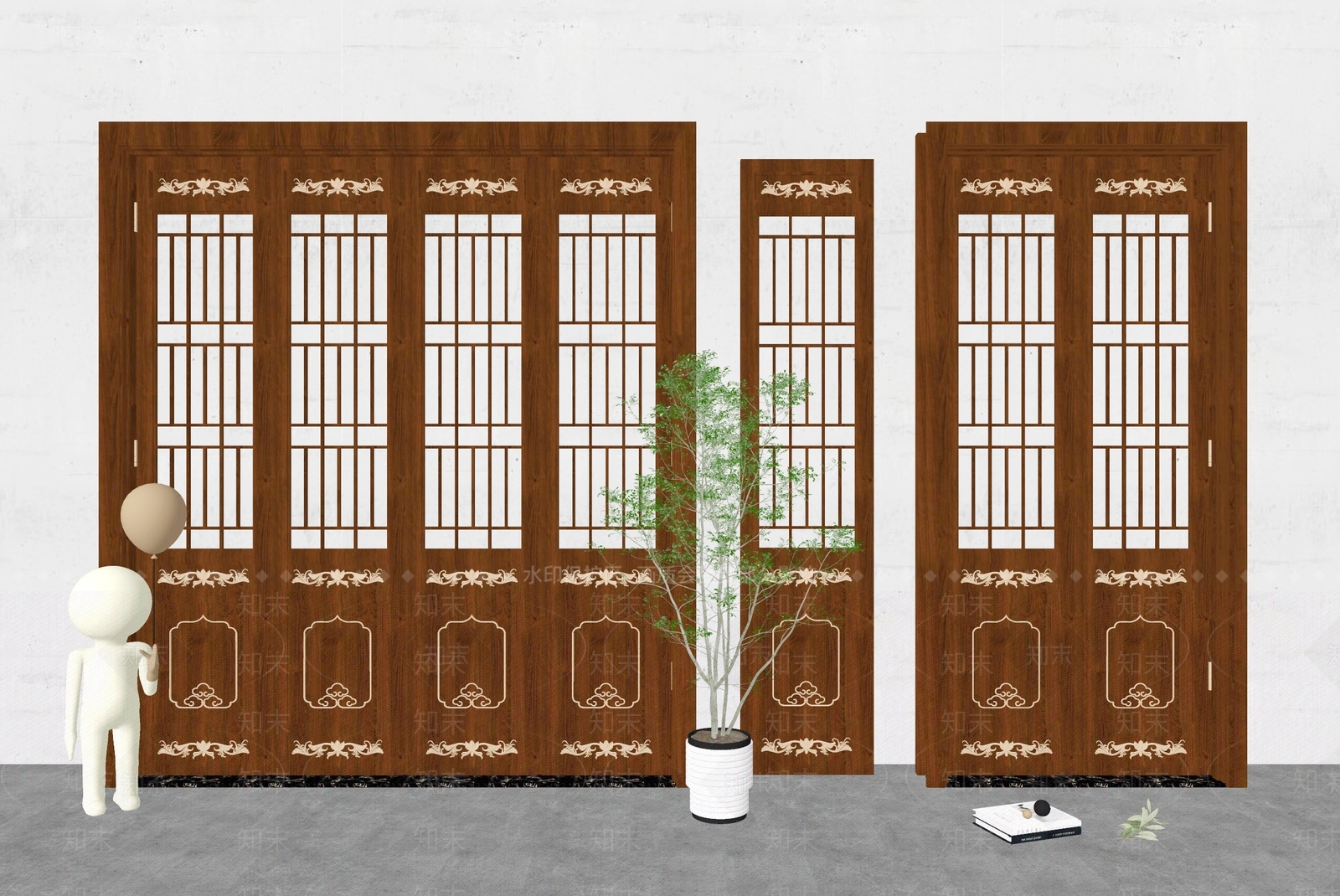 新中式折叠门SU模型下载【ID:1107743596】