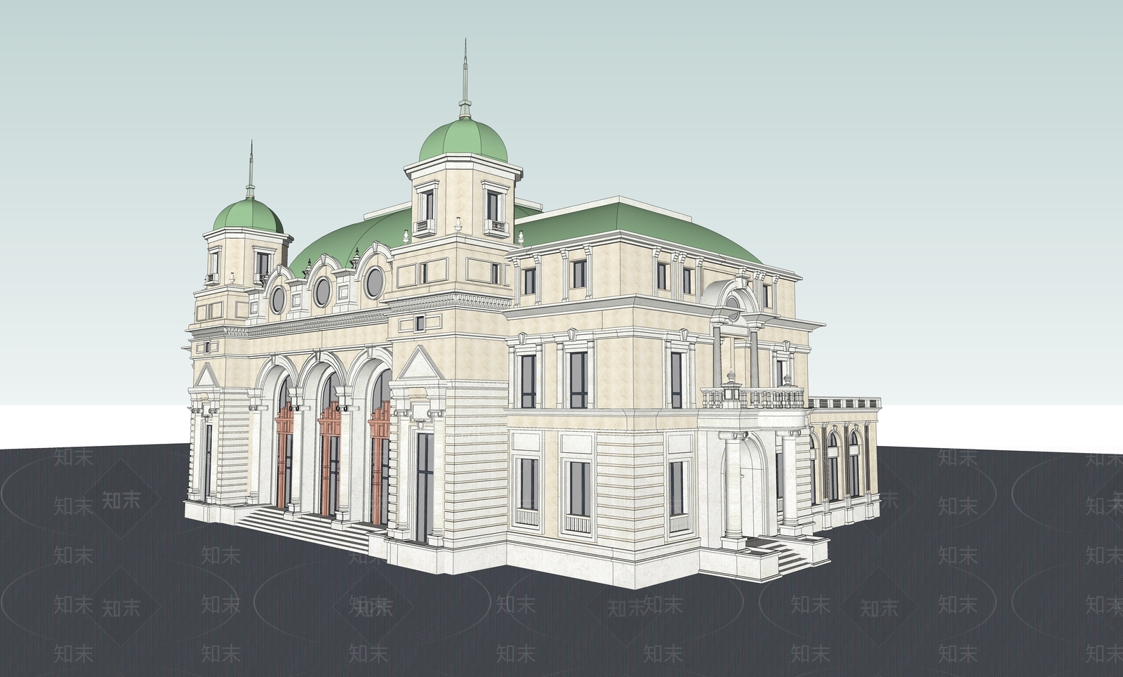 欧式多层办公楼SU模型下载【ID:1107759680】