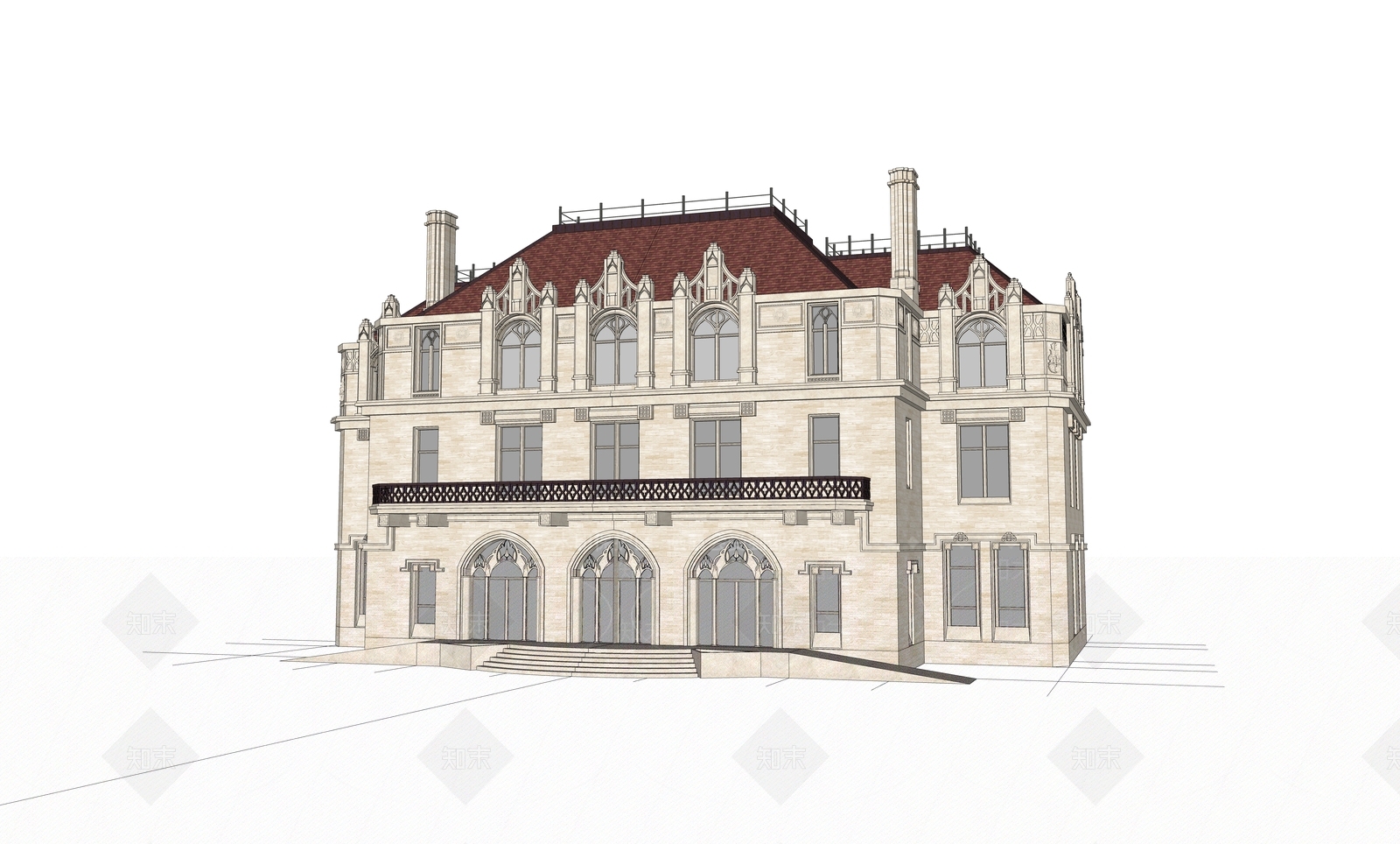 欧式多层办公楼SU模型下载【ID:1107760172】