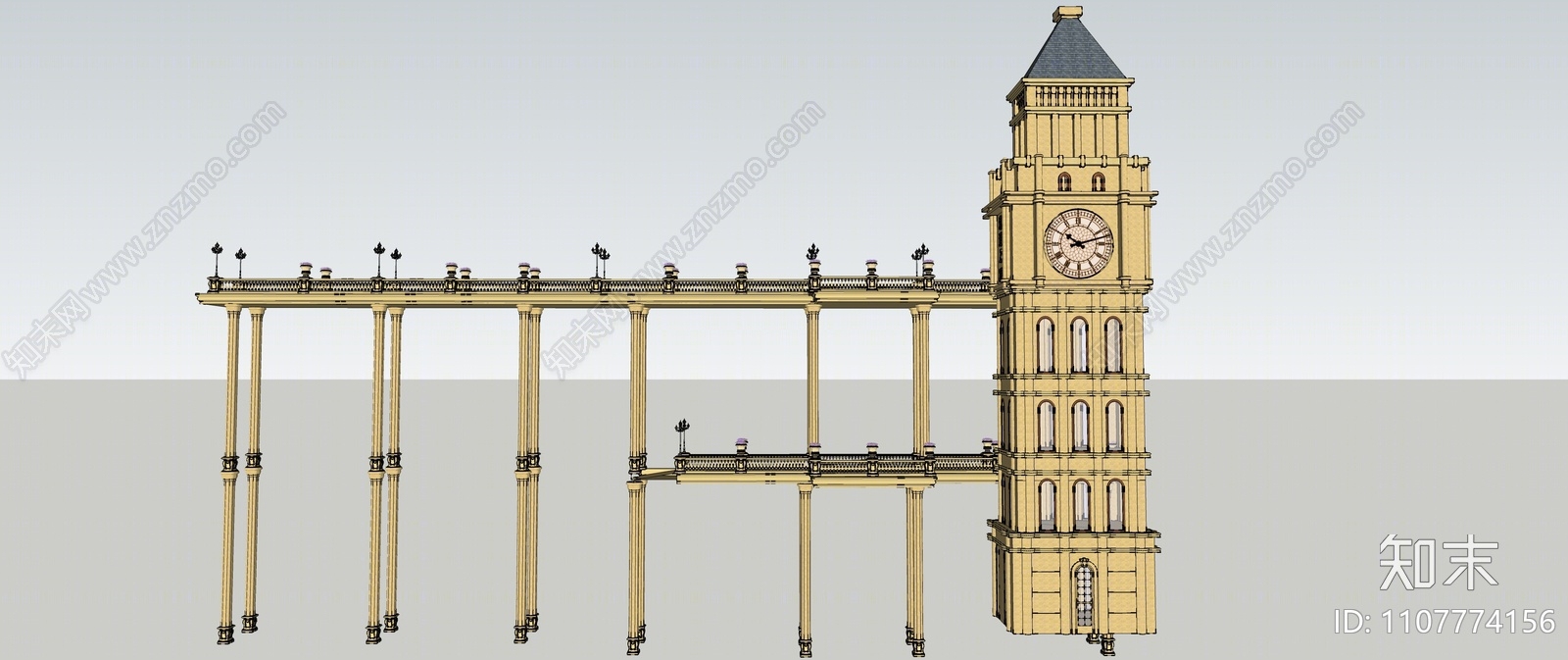 法式钟楼SU模型下载【ID:1107774156】