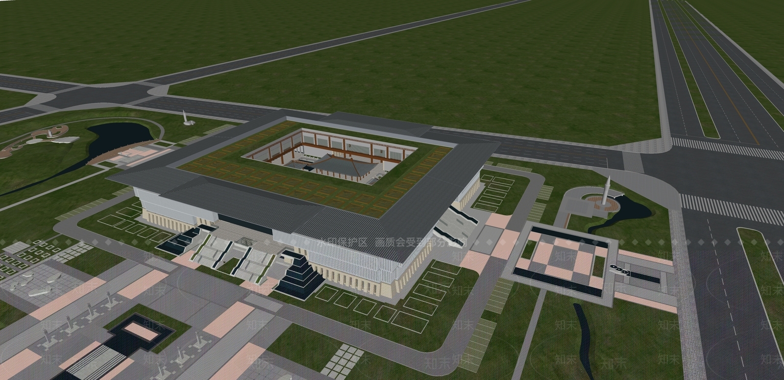 新中式图书馆建筑SU模型下载【ID:1107781514】