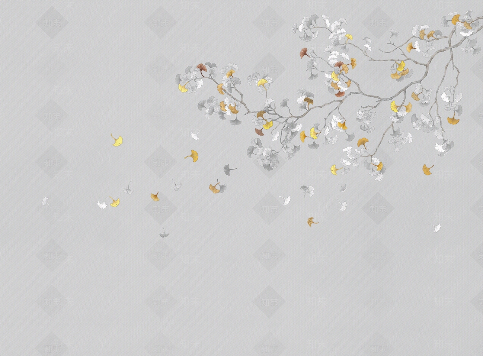 新中式银杏壁画贴图下载【ID:1107790765】